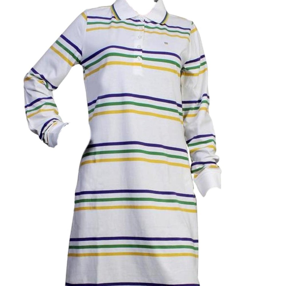 Womens White Stripe Mardi Gras 2 Pocket Dress